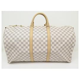 Louis Vuitton-NOVA BOLSA DE VIAGEM LOUIS VUITTON KEEPALL 55 CROSSBODY EM TELA AZUR DAMIER-Branco