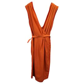 Bottega Veneta-Bottega Veneta Knee-Length Dress in Orange Silk-Orange,Coral