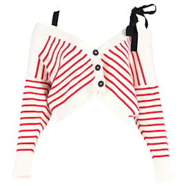 Red Valentino-Red Valentino Cropped Knit Cardigan In White Wool-White,Cream