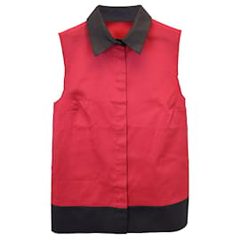 Jil Sander-Haut boutonné sans manches Jil Sander Color Block en polyester rouge-Rouge