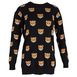 Moschino Allover-Teddybär-Pullover aus schwarzer Baumwolle Schwarz