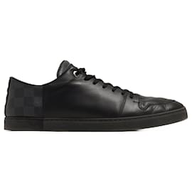 Louis Vuitton-Louis Vuitton Damier Line-Up Sneakers in Black Leather-Black