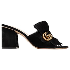 Gucci-Gucci Marmont Fringe Mule Sandalen aus schwarzem Wildleder-Schwarz