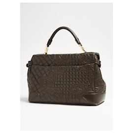 Versace-Gianni Versace Altea Quilted Barocco Vanitas Bag in Khaki Green Leather-Green,Khaki