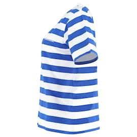 Ganni-Camiseta Ganni listrada com decote em V em algodão azul e branco-Azul