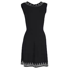Alaïa-Alaia Sleeveless Embellished Fit-and-Flare Dress in Black Viscose-Black