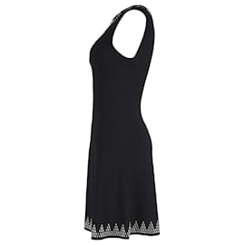 Alaïa-Ärmelloses, verziertes Fit-and-Flare-Kleid Alaia aus schwarzer Viskose-Schwarz