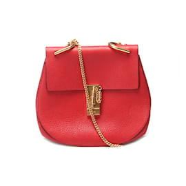 Chloé-Leather Drew Crossbody Bag-Red