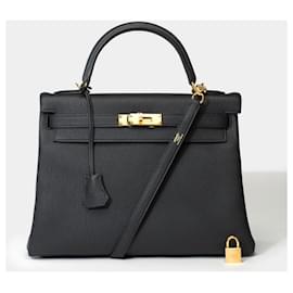 Hermès-Hermes Kelly bag 32 in black leather - 101681-Black