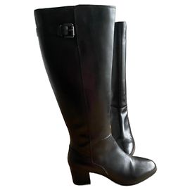 Geox Black Leather Knee High Boots Black