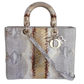 Dior-LADY DIOR PYTHON BAG-Silvery,Golden,Gold hardware