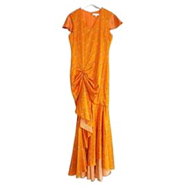 Autre Marque-Robe en soie fleurie orange Caroline Constas-Orange