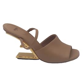 Autre Marque-Fendi Tan Leather First F Wedge Sandals-Camel