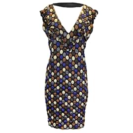 Autre Marque-Marni Brown / Blaues Kleid aus geknittertem Satin mit mehreren Tupfen und Print-Mehrfarben
