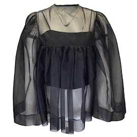 Autre Marque-Giorgio Armani Black Pure Silk Organza Sheer Blouse and Camisole Two-Piece Set-Black
