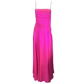 Autre Marque-Rochas Hot Pink Long Silk Satin Bustier Dress-Pink