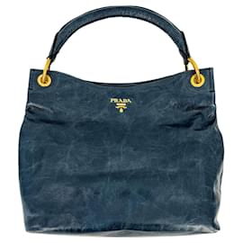 Prada-Hobo Shoulder Bag Vitello Leather Blue-Blue