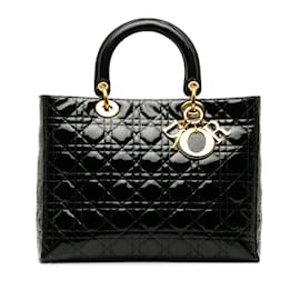 Dior-Black Dior Large Patent Cannage Lady Dior Handbag-Black