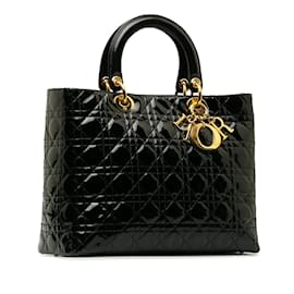 Dior-Black Dior Large Patent Cannage Lady Dior Handbag-Black