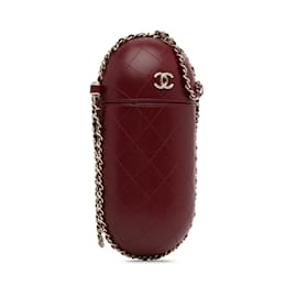 Chanel-Burgundy Chanel Chain Around Phone Holder Crossbody Bag-Dark red