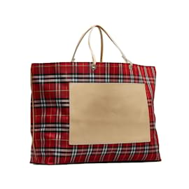 Burberry-Red Burberry Plaid Nylon Tote Bag-Red