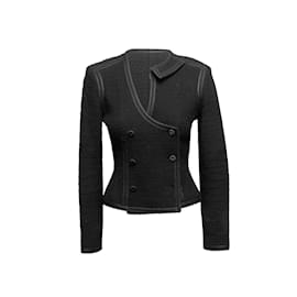 Chanel-Black Chanel Boucle Asymmetrical Collar Jacket Size US S-Black