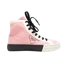 Prada-Pink & Multicolor Prada Nylon High-Top Sneakers Size 38-Pink