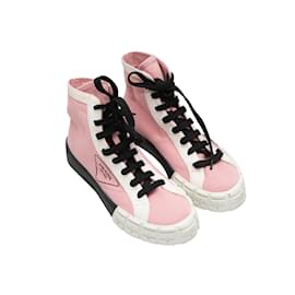 Prada-Pink & Multicolor Prada Nylon High-Top Sneakers Size 38-Pink