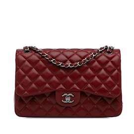 Chanel-Burgundy Chanel Jumbo Classic Lambskin Double Flap Shoulder Bag-Dark red