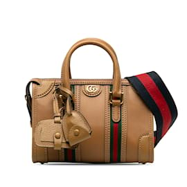 Gucci-Brown Gucci Mini Leather Bauletto Bag Satchel-Brown