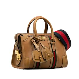 Gucci-Brown Gucci Mini Leather Bauletto Bag Satchel-Brown