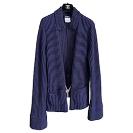 Chanel-Chain Link Accent Cardi Jacket-Navy blue