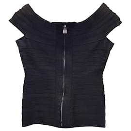 Herve Leger-Herve Leger Top com bandagem fora do ombro em rayon preto-Preto