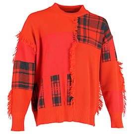 Versace-Versace Patchwork-Pullover mit Fransen aus orangefarbener Wolle-Orange