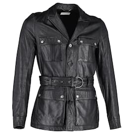 Saint Laurent-Saint Laurent Saharienne Jacket in Black Lambskin Leather-Black