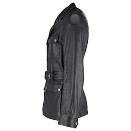 Saint Laurent-Saint Laurent Saharienne Jacket in Black Lambskin Leather-Black