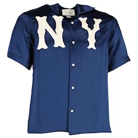 Gucci-Gucci NY Yankees Edition Patch Shirt in Navy Blue Acetate-Navy blue