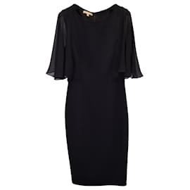 Michael Kors-Michael Kors Mid Flounce Sleeve Midi Dress in Black Virgin Wool-Black