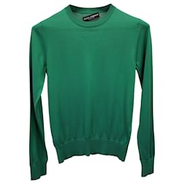 Dolce & Gabbana-Suéter de malha de manga comprida Dolce & Gabbana em seda verde-Verde