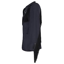 Gucci-Gucci Runway Heritage Fringe Blazer Jacket in Navy Blue Mohair-Navy blue