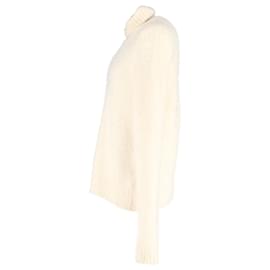 Saint Laurent-Jersey de cuello alto borroso de lana color crema de Saint Laurent-Blanco,Crudo