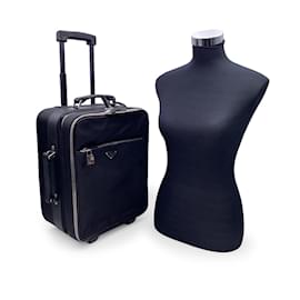 Prada-Valise à roulettes en nylon noir pour sac de voyage à roulettes-Noir