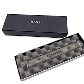 Chanel-Vintage Clear and Black Rubber Logo Quatrefoil Bracelet-Black