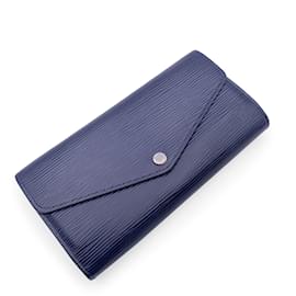 Louis Vuitton-Portefeuille Continental Sarah à rabat long en cuir épi bleu-Bleu