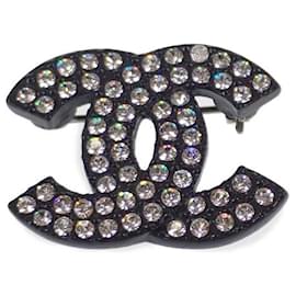 Chanel-Broche de diamantes de imitación CC-Negro