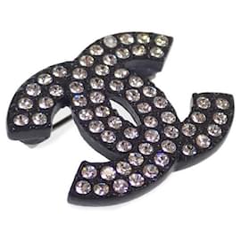 Chanel-CC Rhinestone Brooch-Black