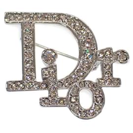 Dior-Broche cravejado de strass com logotipo-Prata