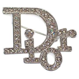 Dior Brosche mit Logo-Strassbesatz Silber