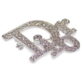 Dior-Broche cravejado de strass com logotipo-Prata