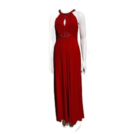 Jenny Packham-Vestido de noite em jersey vermelho comprimento total-Vermelho